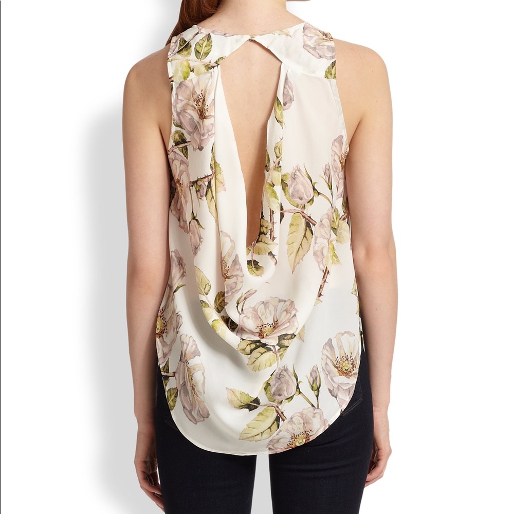 Haute Hippie Silk Draped Cutout Back Floral Tank